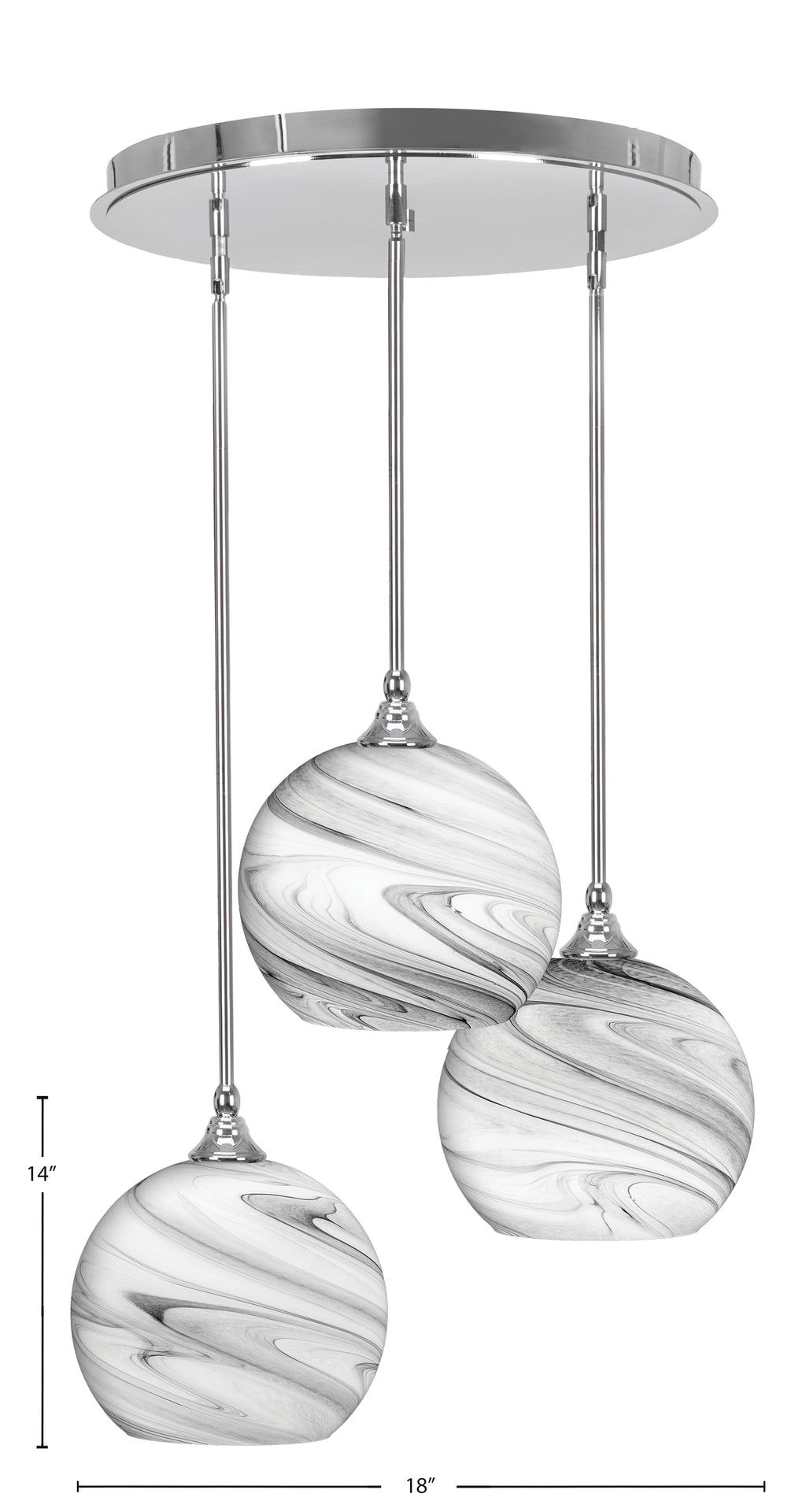 Empire Three Light Pendalier in Chrome with 9.5" Onyx Swirl Shade