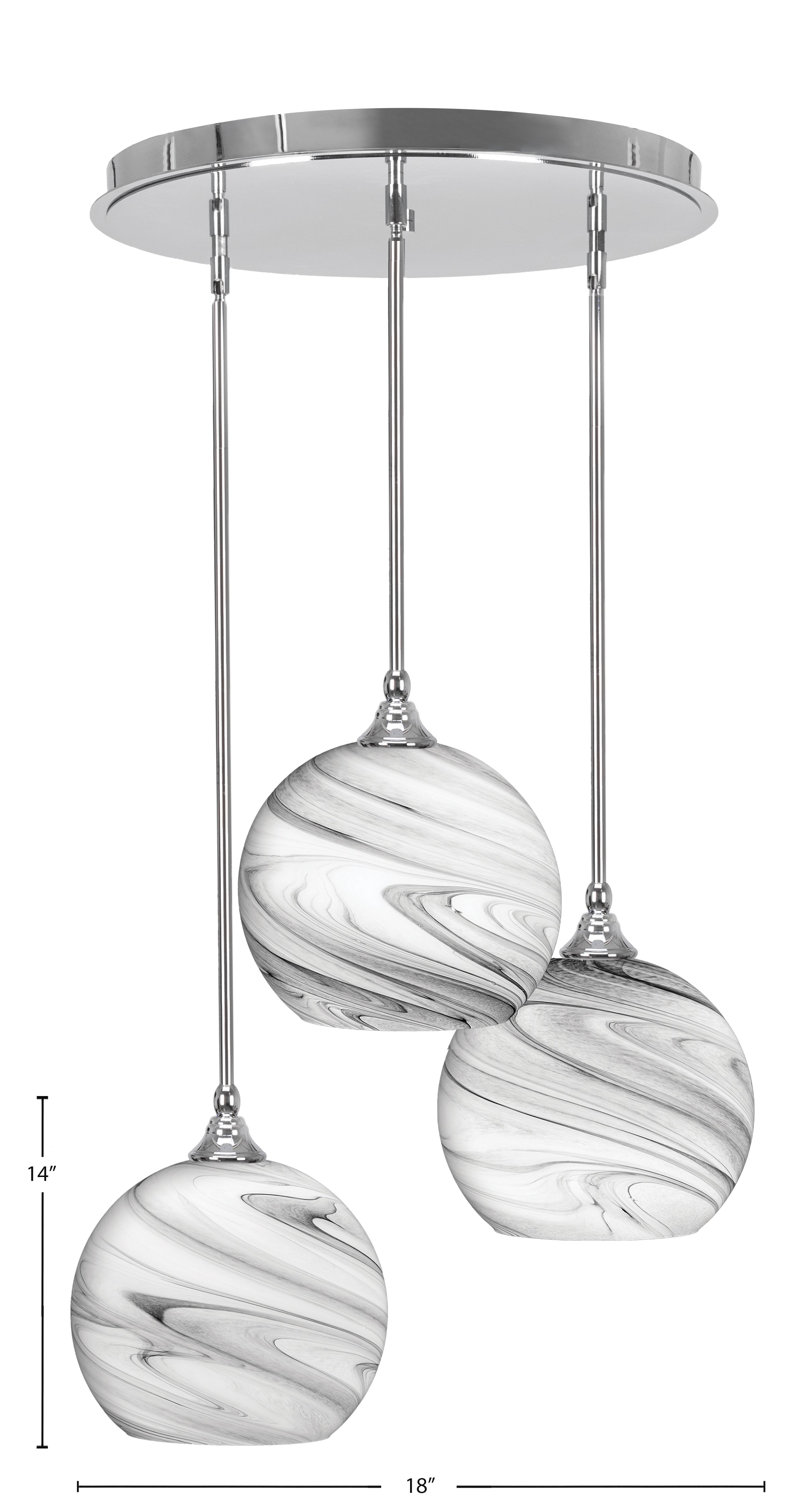 Empire Three Light Pendalier in Chrome with 9.5" Onyx Swirl Shade