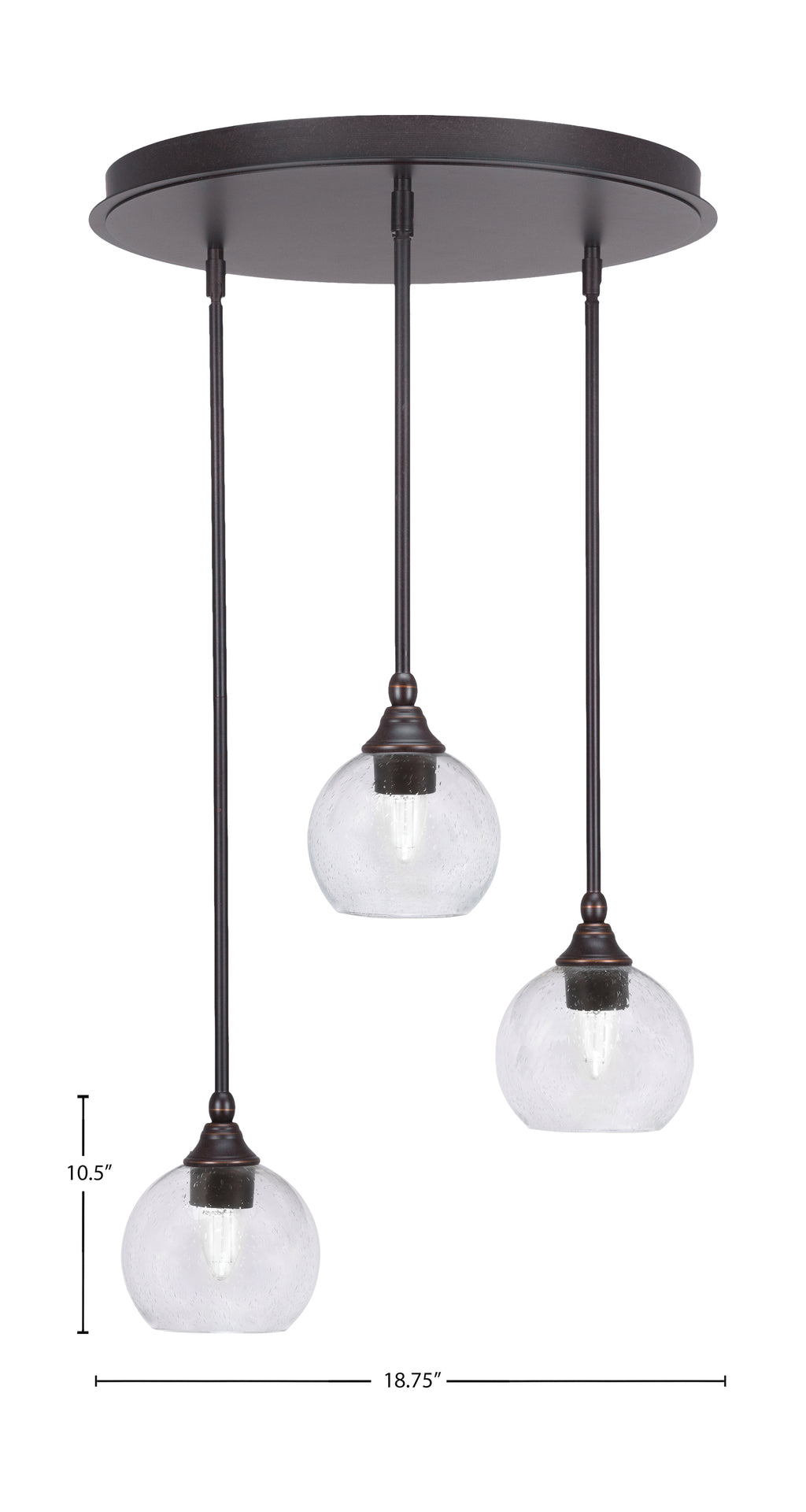 Empire Three Light Pendalier in Dark Granite with 5.75" Clear Bubble Shade