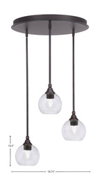 Empire Three Light Pendalier in Dark Granite with 5.75" Clear Bubble Shade