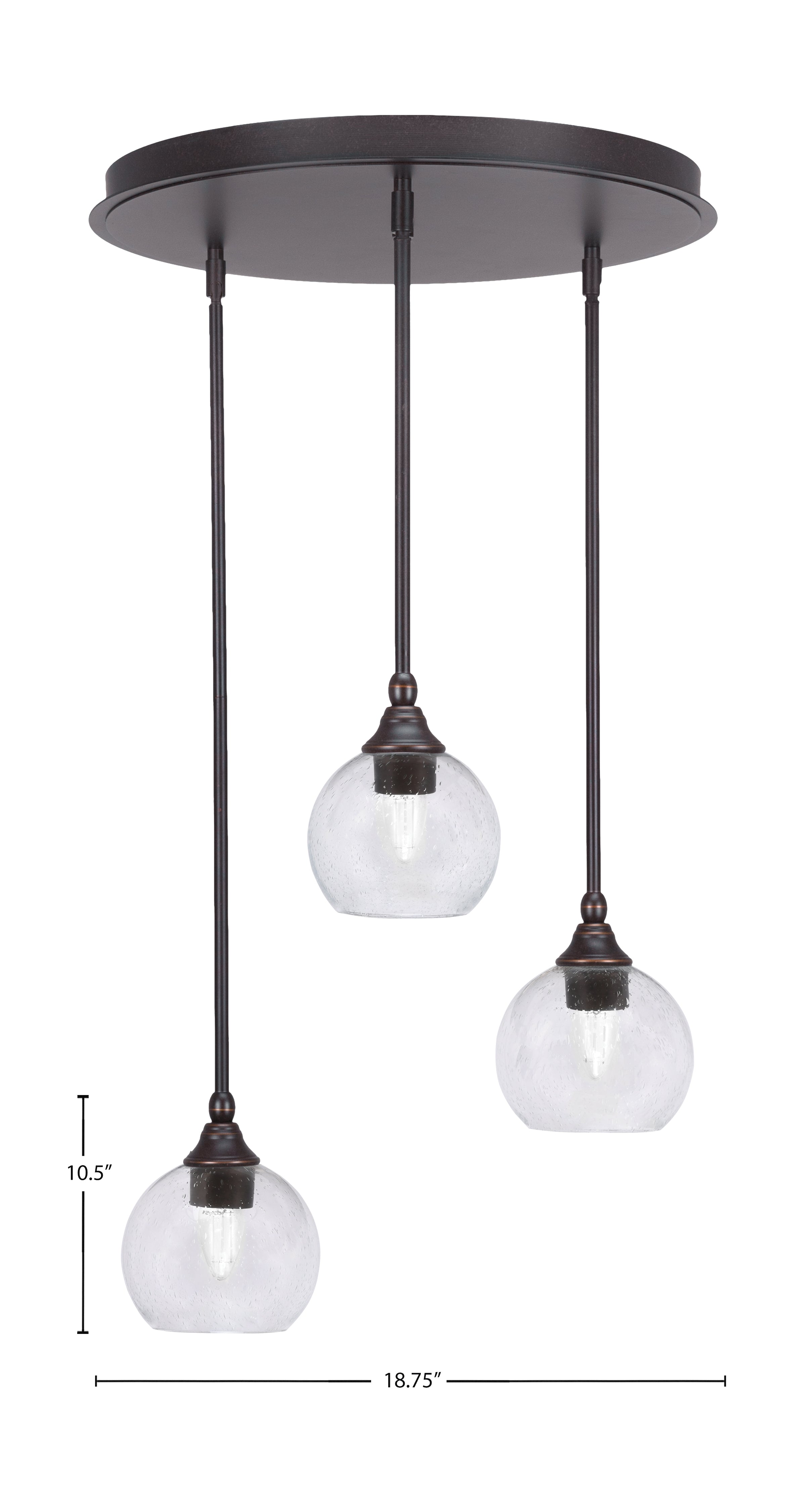 Empire Three Light Pendalier in Dark Granite with 5.75" Clear Bubble Shade
