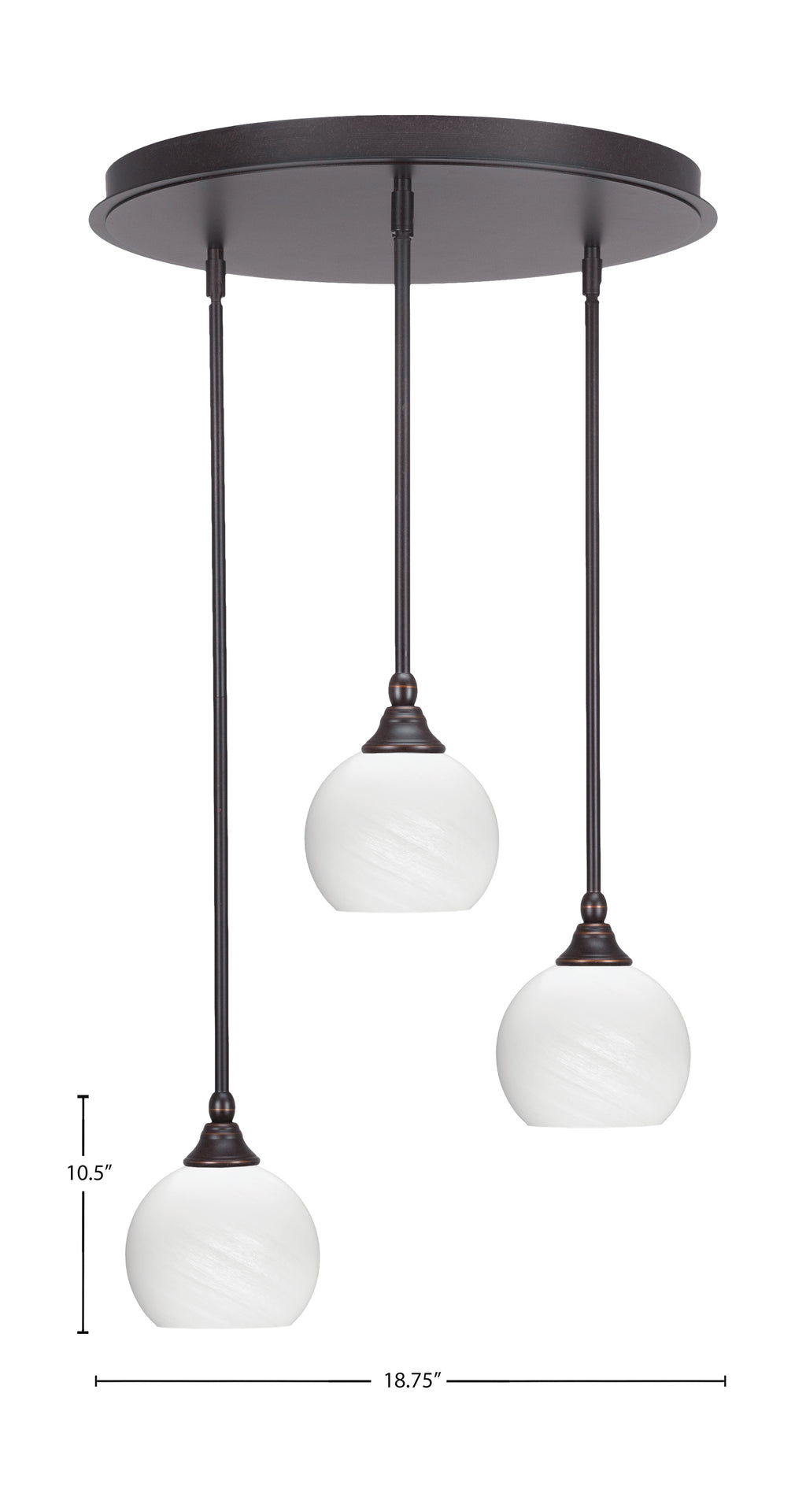 Empire Three Light Pendalier in Dark Granite with 5.75" White Marble Shade