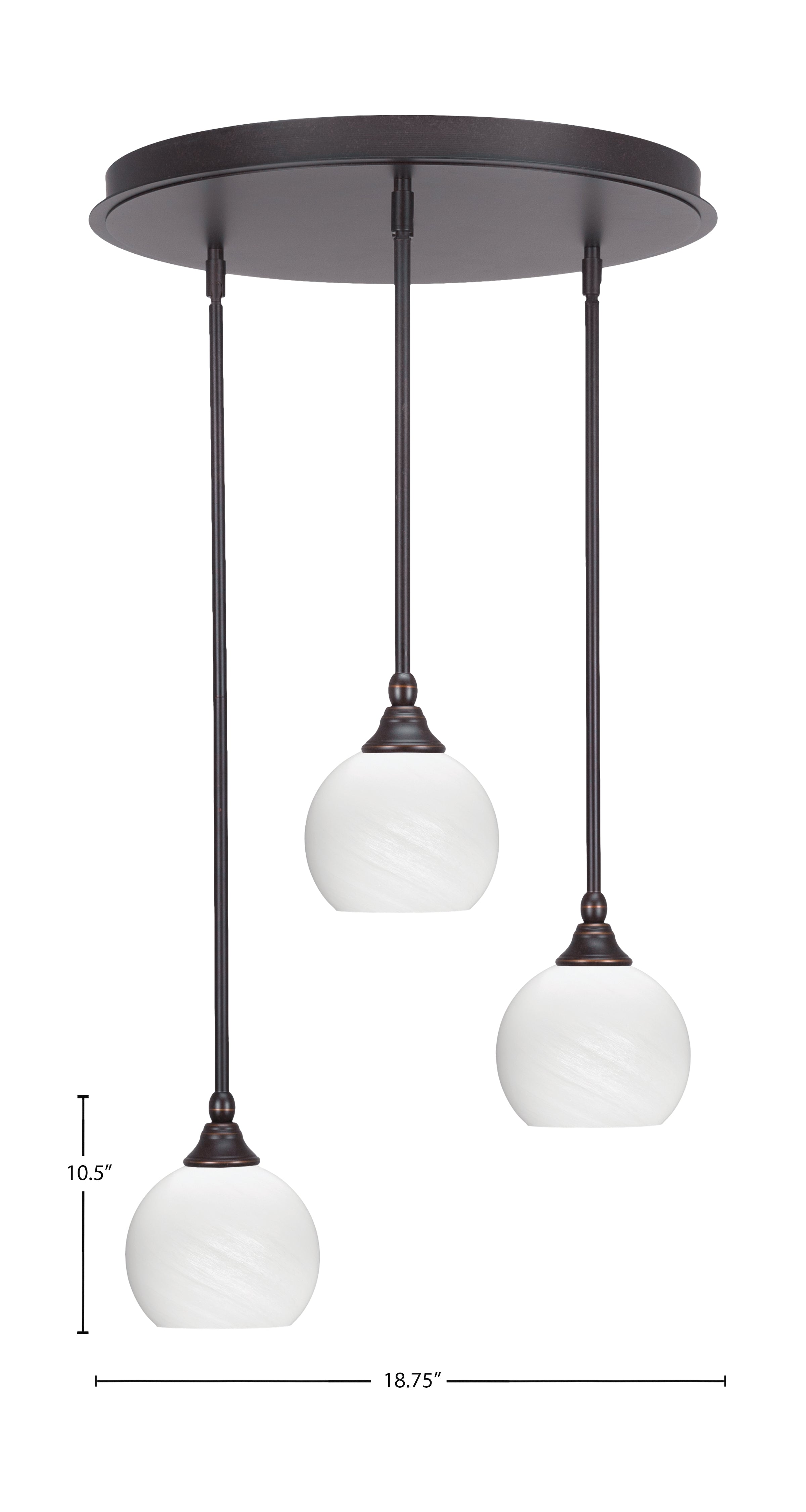 Empire Three Light Pendalier in Dark Granite with 5.75" White Marble Shade
