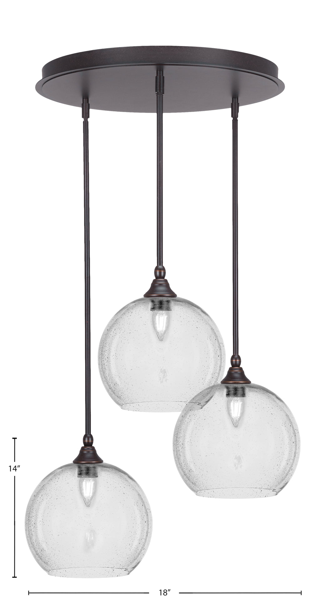 Empire Three Light Pendalier in Dark Granite with 9.5" Clear Bubble Shade