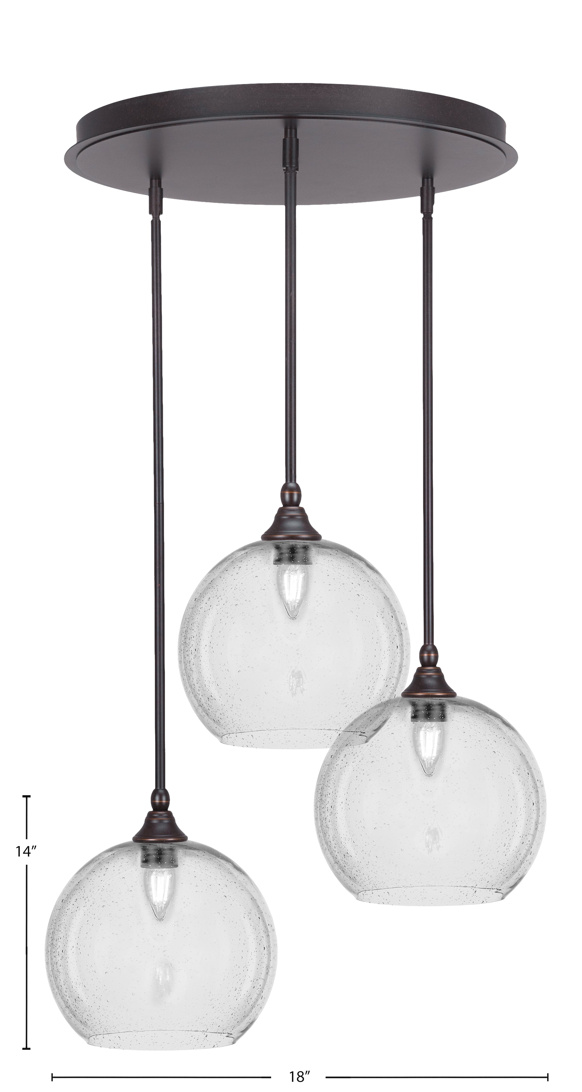 Empire Three Light Pendalier in Dark Granite with 9.5" Clear Bubble Shade
