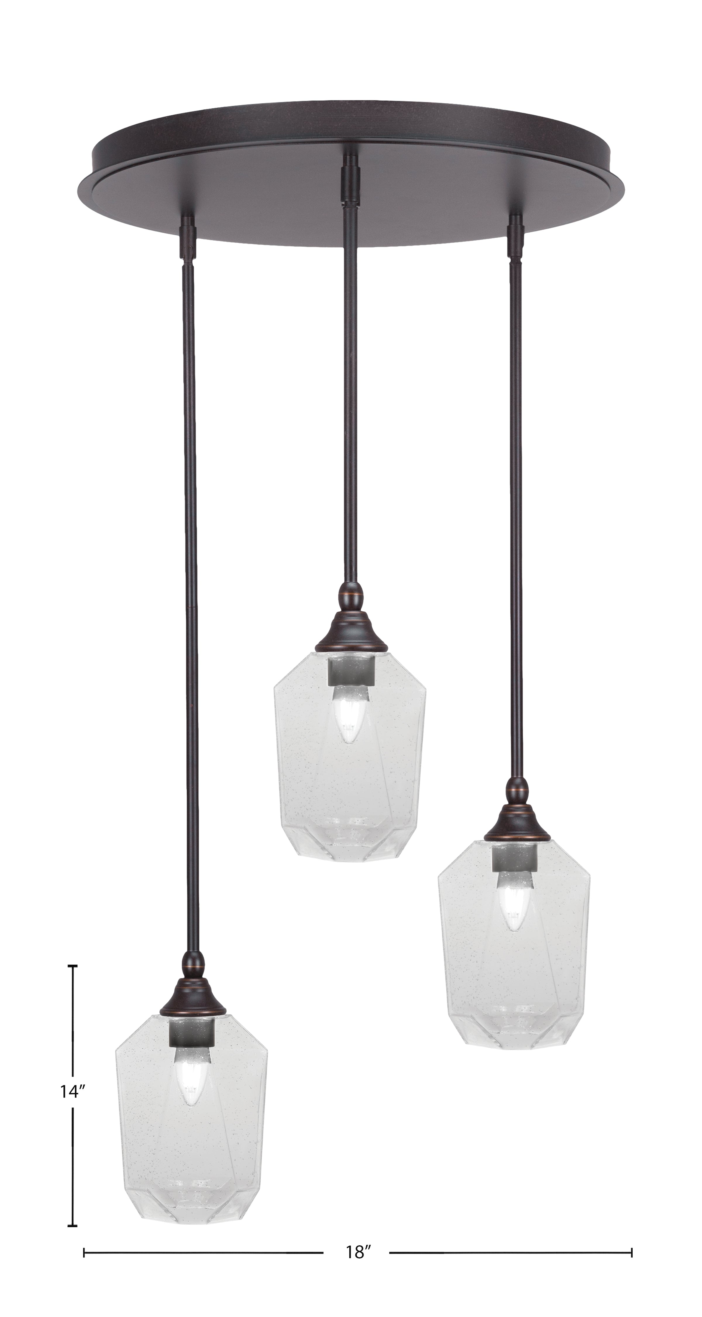 Empire Three Light Pendalier in Dark Granite with 6.25" Clear Bubble Shade