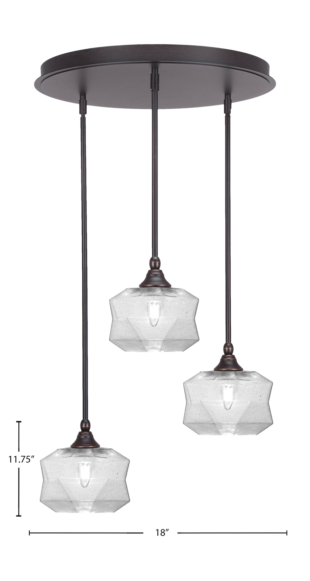 Empire Three Light Pendalier in Dark Granite with 8.75" Clear Bubble Shade