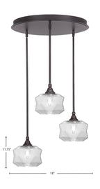 Empire Three Light Pendalier in Dark Granite with 8.75" Clear Bubble Shade