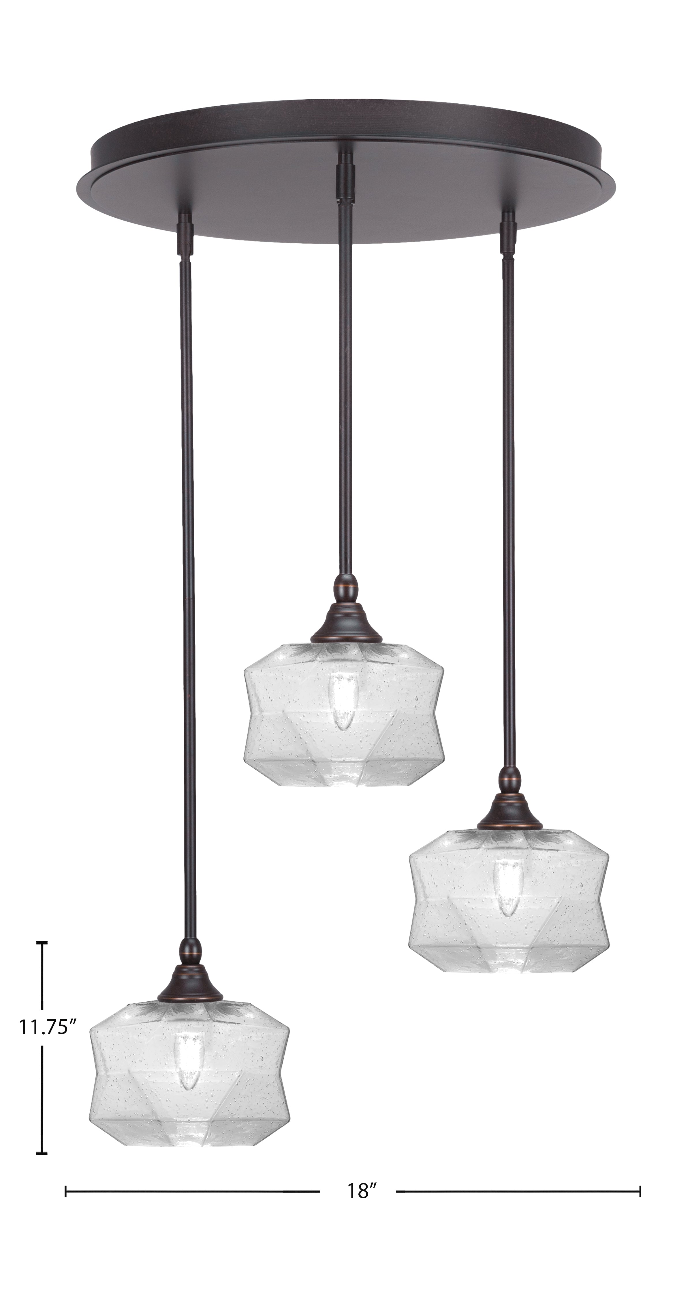 Empire Three Light Pendalier in Dark Granite with 8.75" Clear Bubble Shade