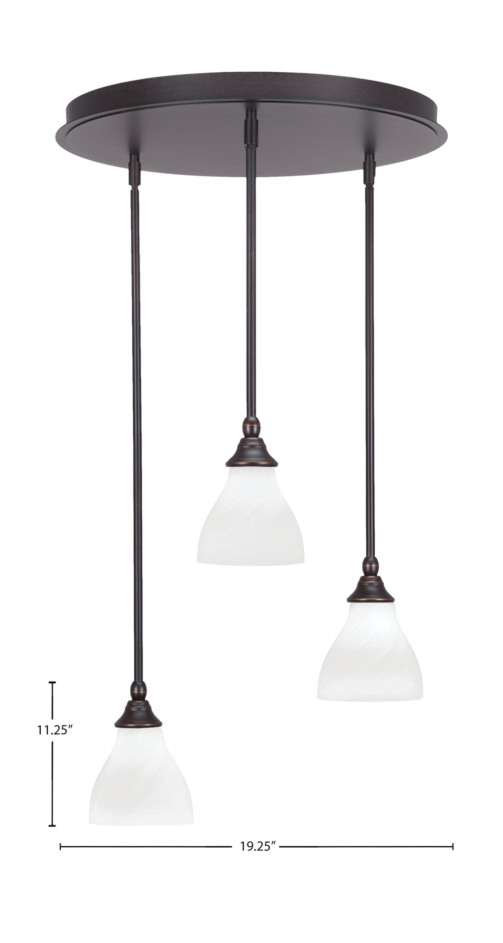 Empire Three Light Pendalier in Dark Granite with 6.25" White Marble Shade