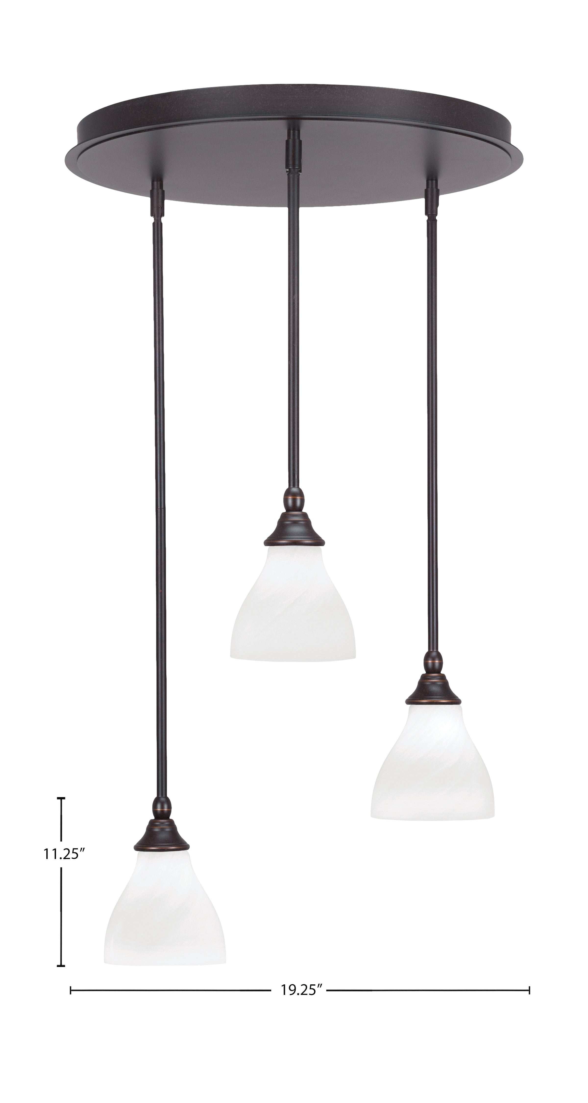 Empire Three Light Pendalier in Dark Granite with 6.25" White Marble Shade