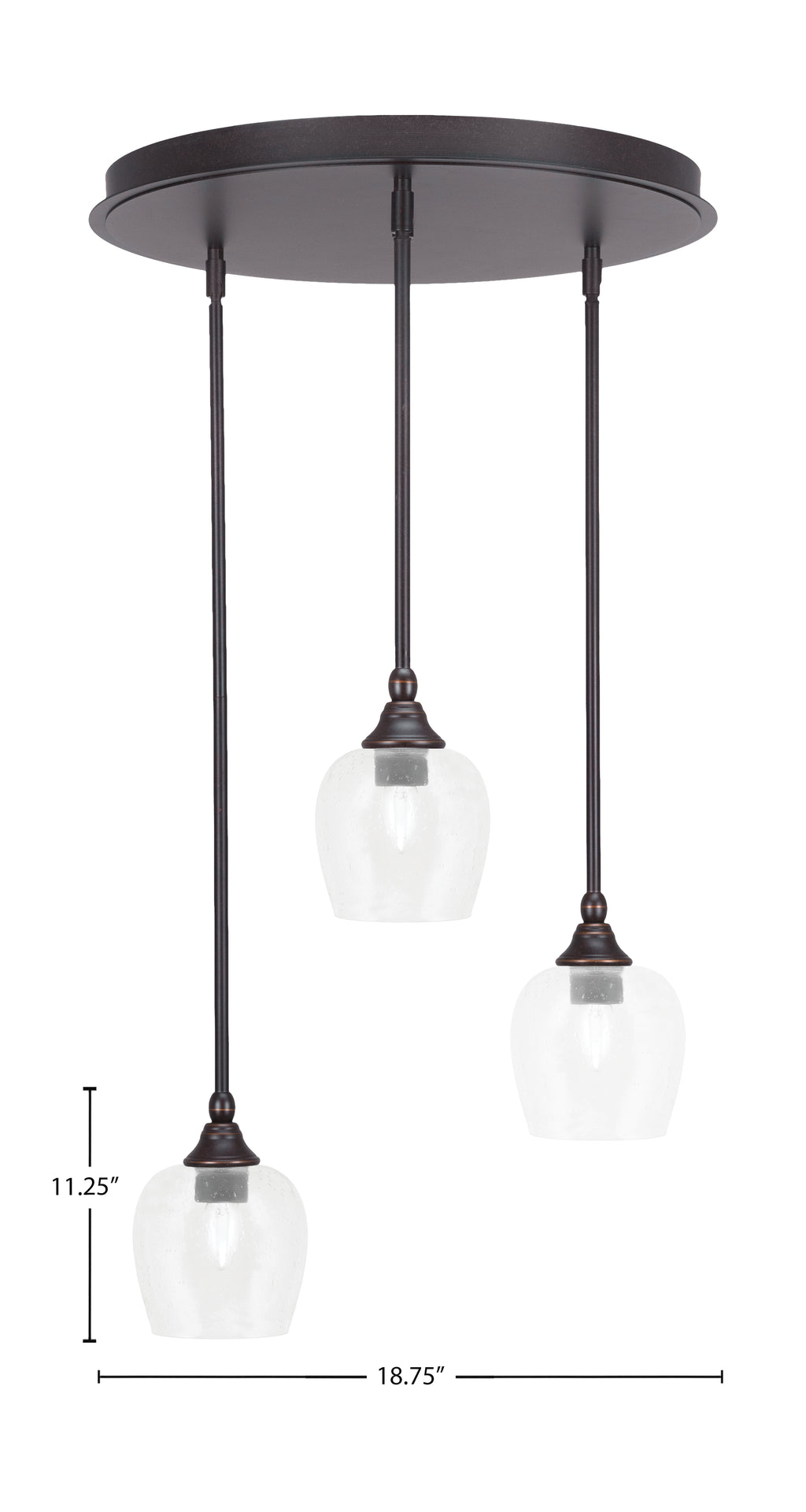 Empire Three Light Pendalier in Dark Granite with 6" Clear Bubble Shade