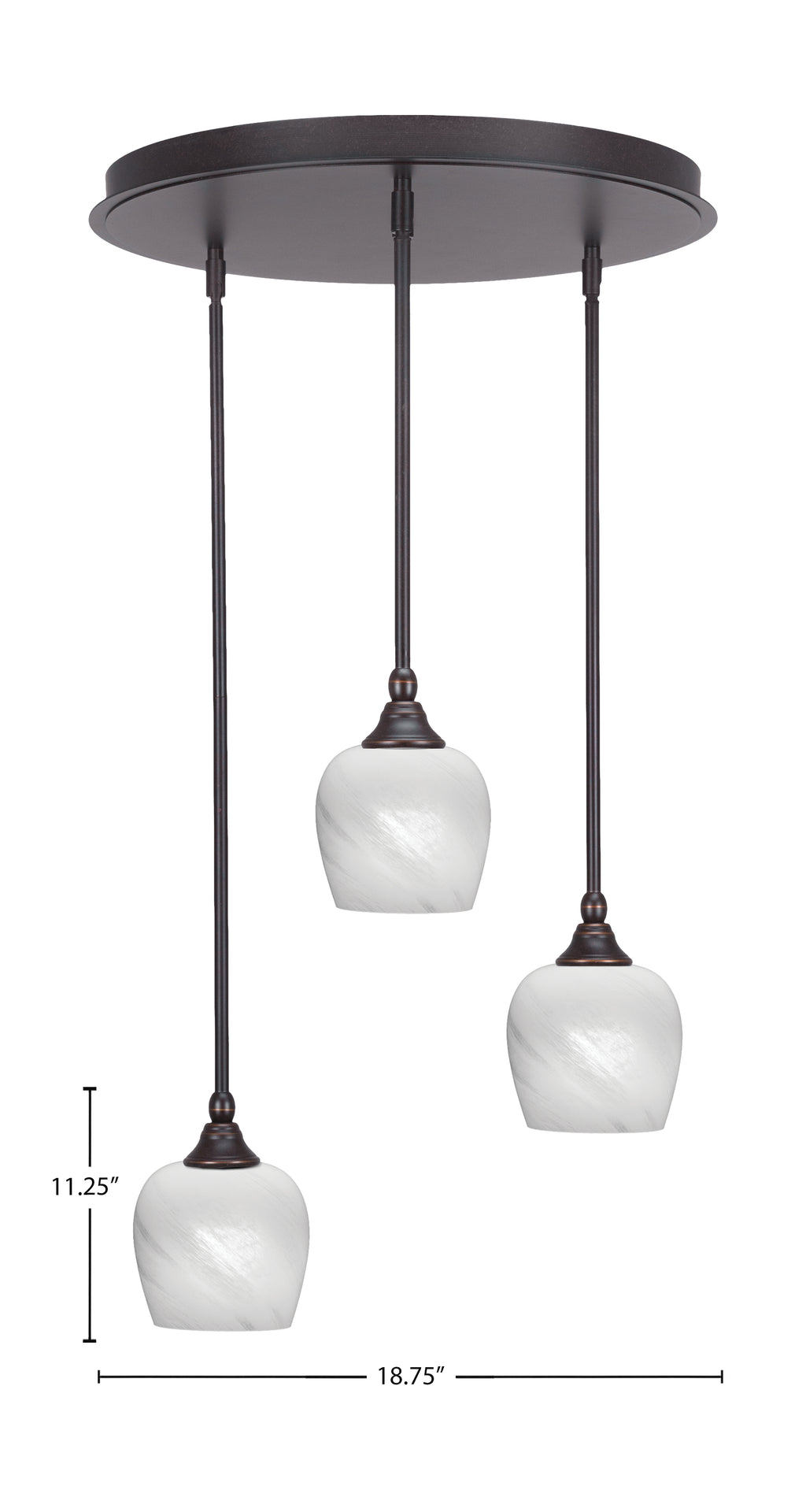 Empire Three Light Pendalier in Dark Granite with 6" White Marble Shade