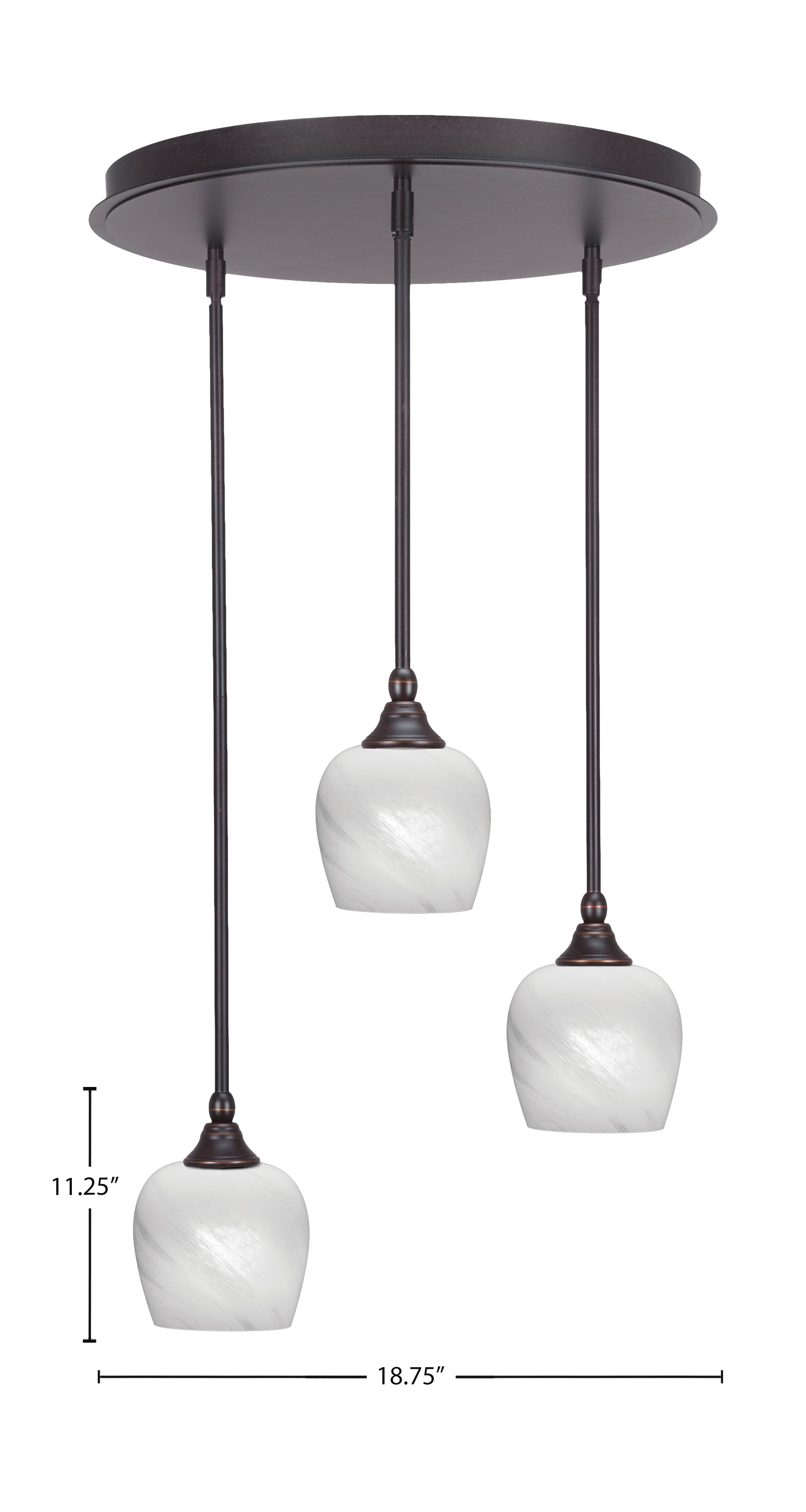 Empire Three Light Pendalier in Dark Granite with 6" White Marble Shade