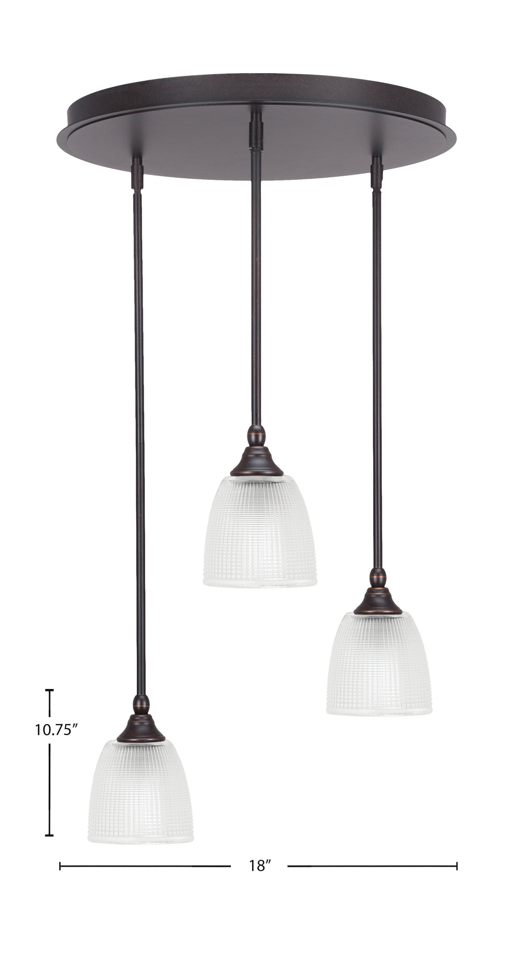 Empire Three Light Cluster Pendalier in Dark Granite with 5" Clear Ribbed Shade