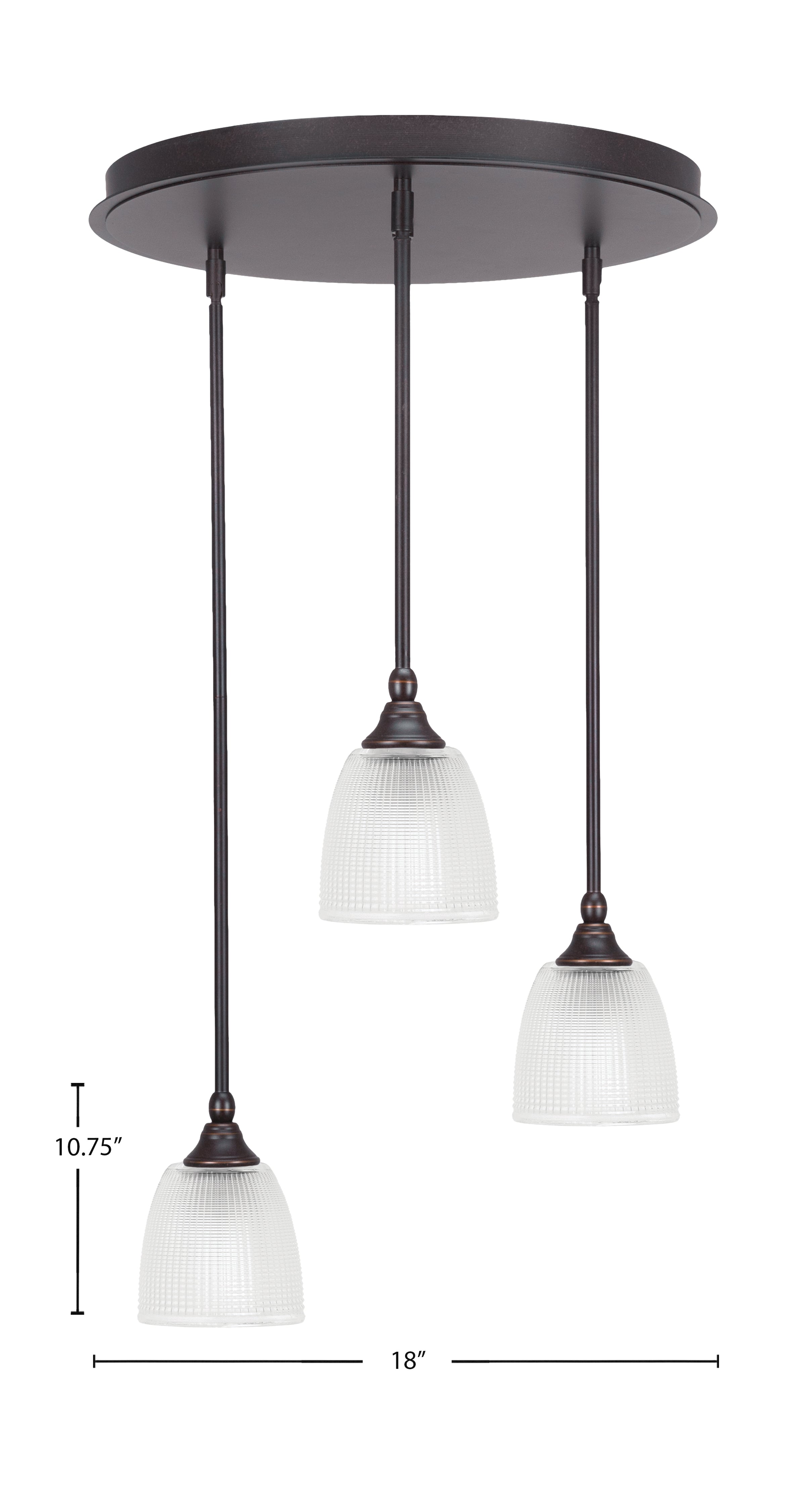 Empire Three Light Cluster Pendalier in Dark Granite with 5" Clear Ribbed Shade