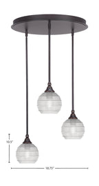 Empire Three Light Pendalier in Dark Granite with 6" Clear Ribbed Shade