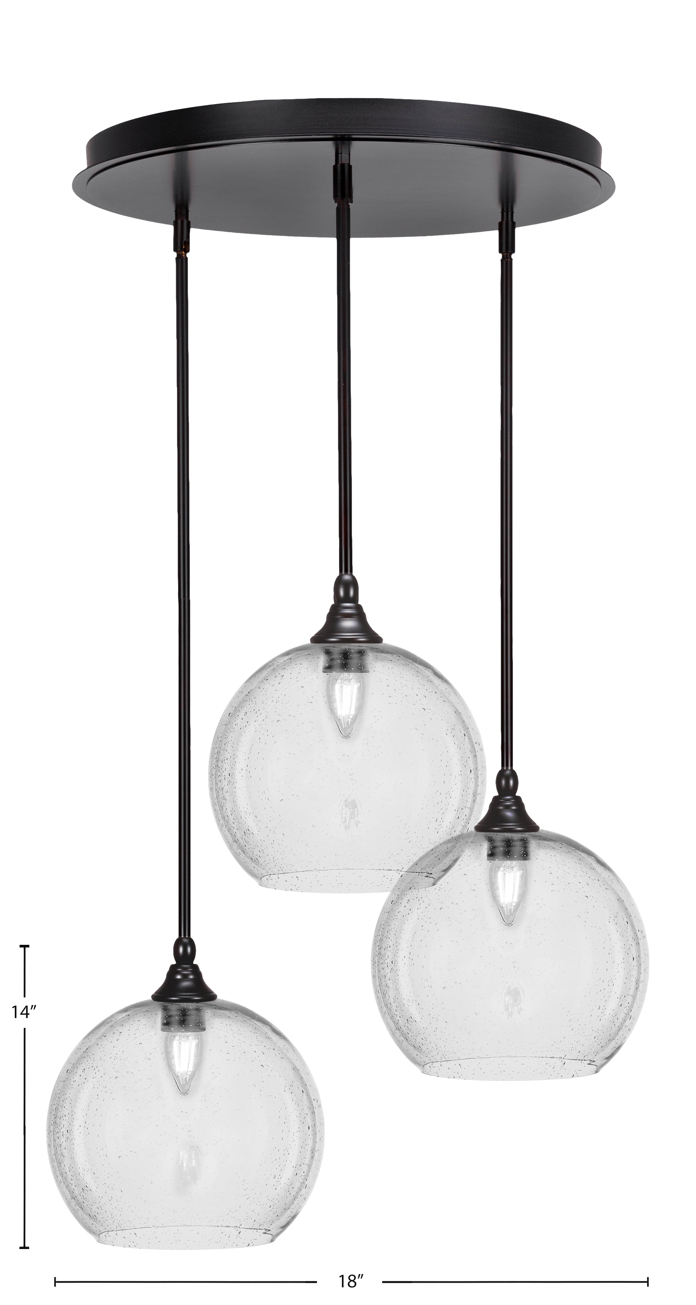 Empire Three Light Pendalier in Espresso with 9.5" Clear Bubble Shade