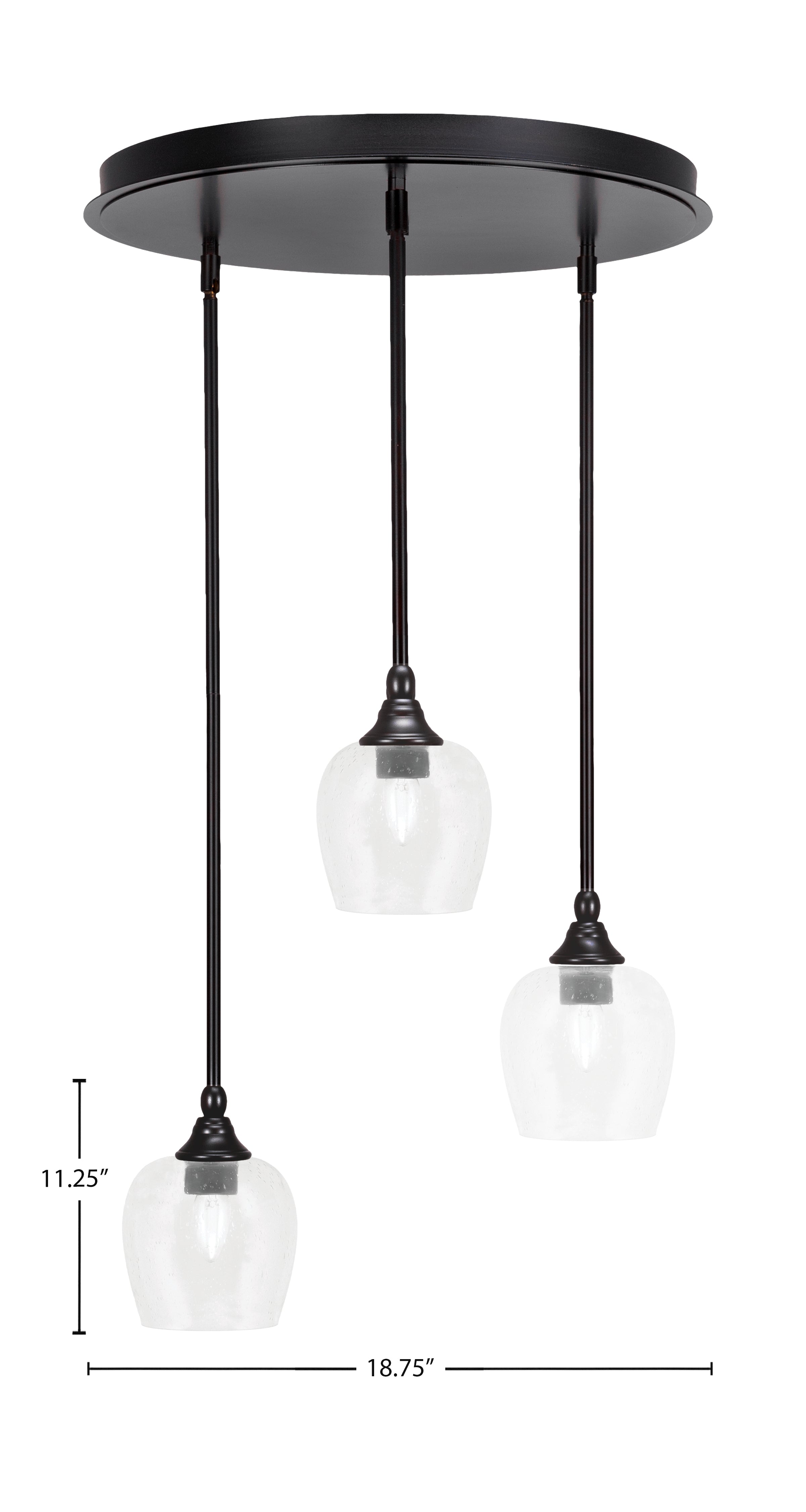 Empire Three Light Pendalier in Espresso with 6" Clear Bubble Shade