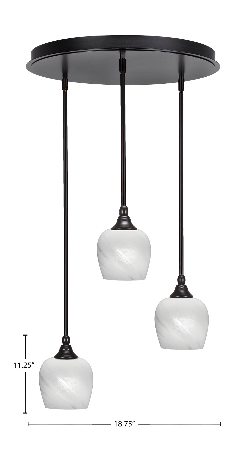 Empire Three Light Pendalier in Espresso with 6" White Marble Shade