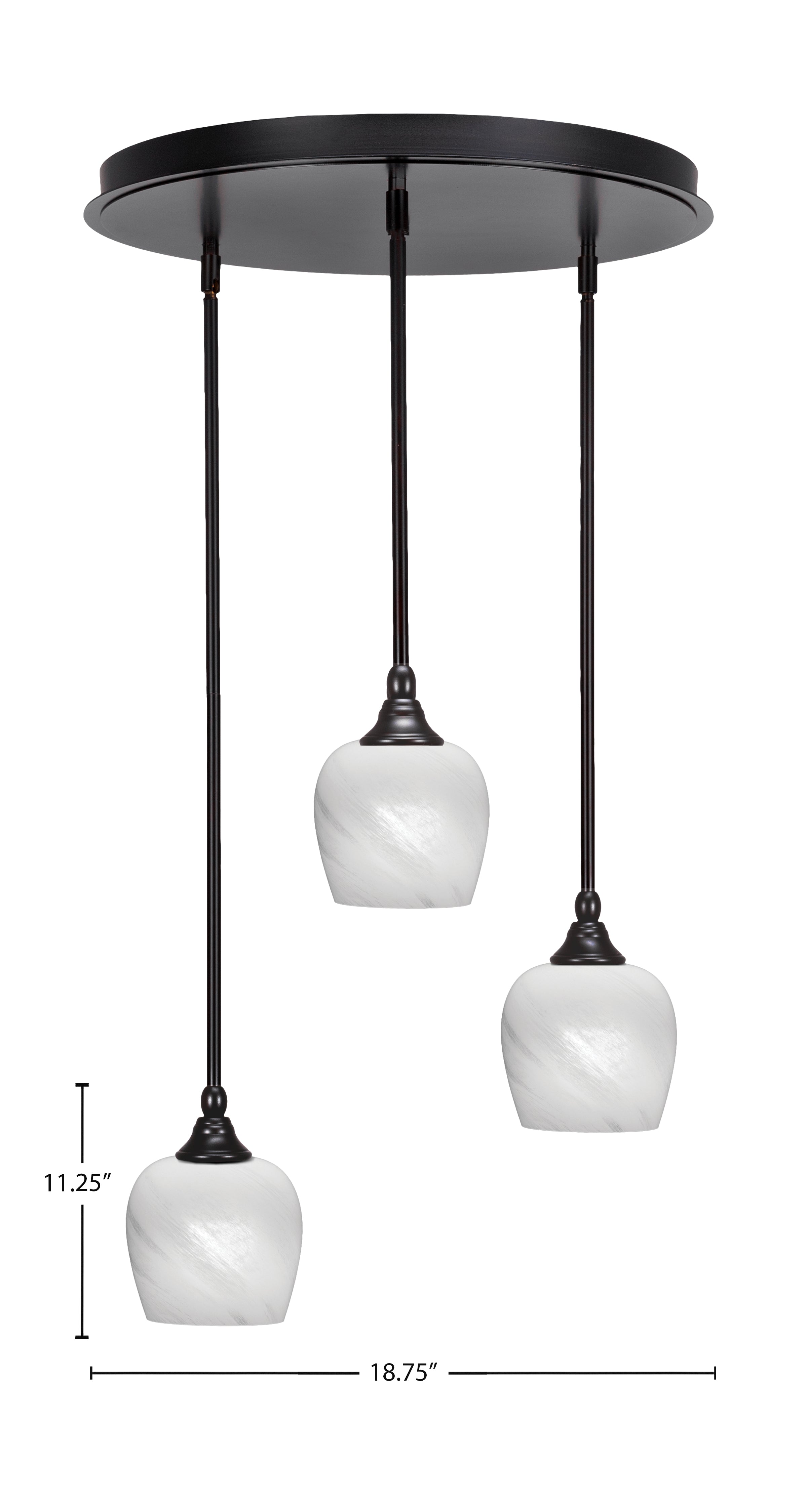 Empire Three Light Pendalier in Espresso with 6" White Marble Shade