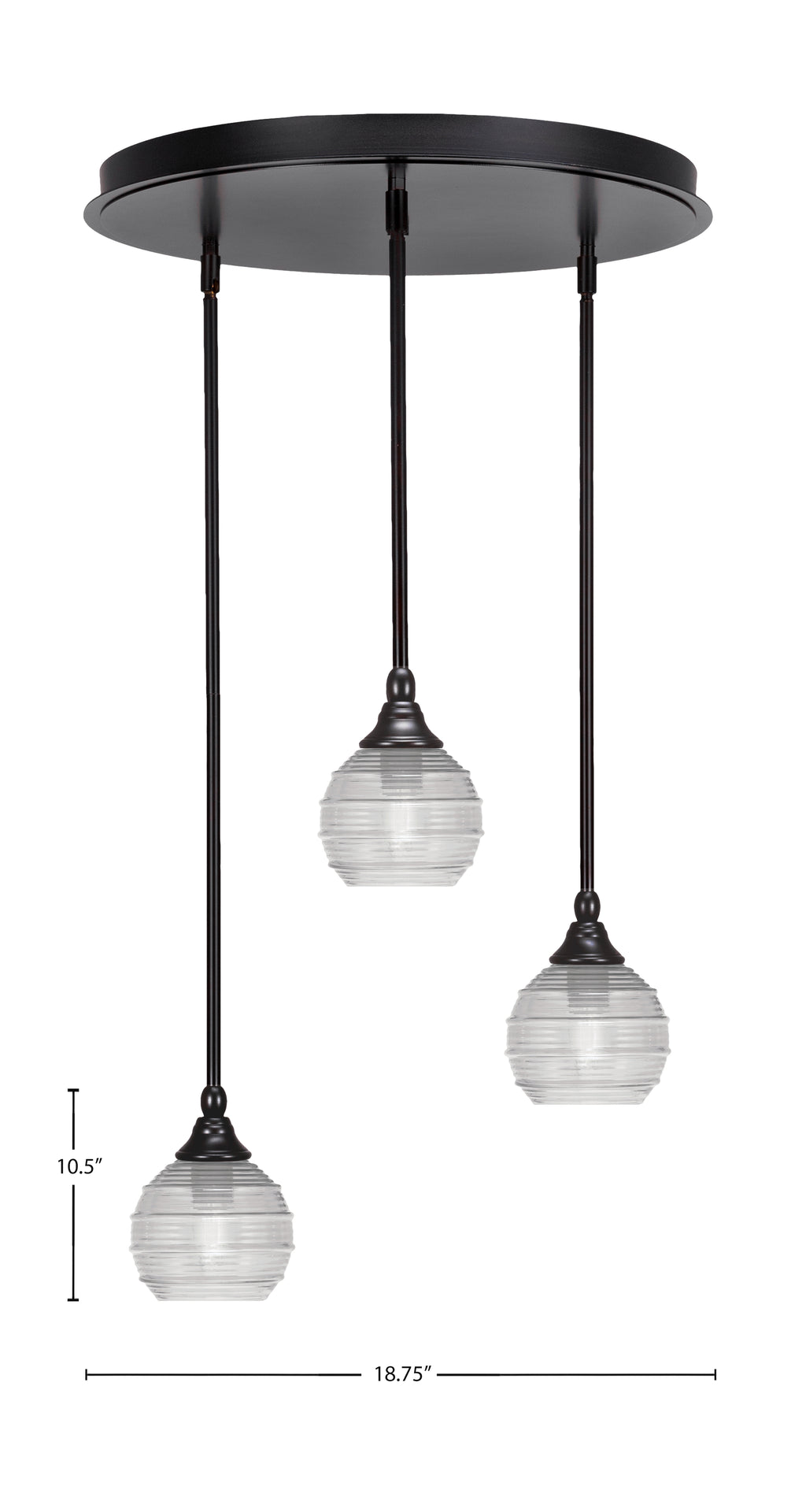 Empire Three Light Pendalier in Espresso with 6" Clear Ribbed Shade