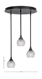 Empire Three Light Pendalier in Espresso with 6" Clear Ribbed Shade