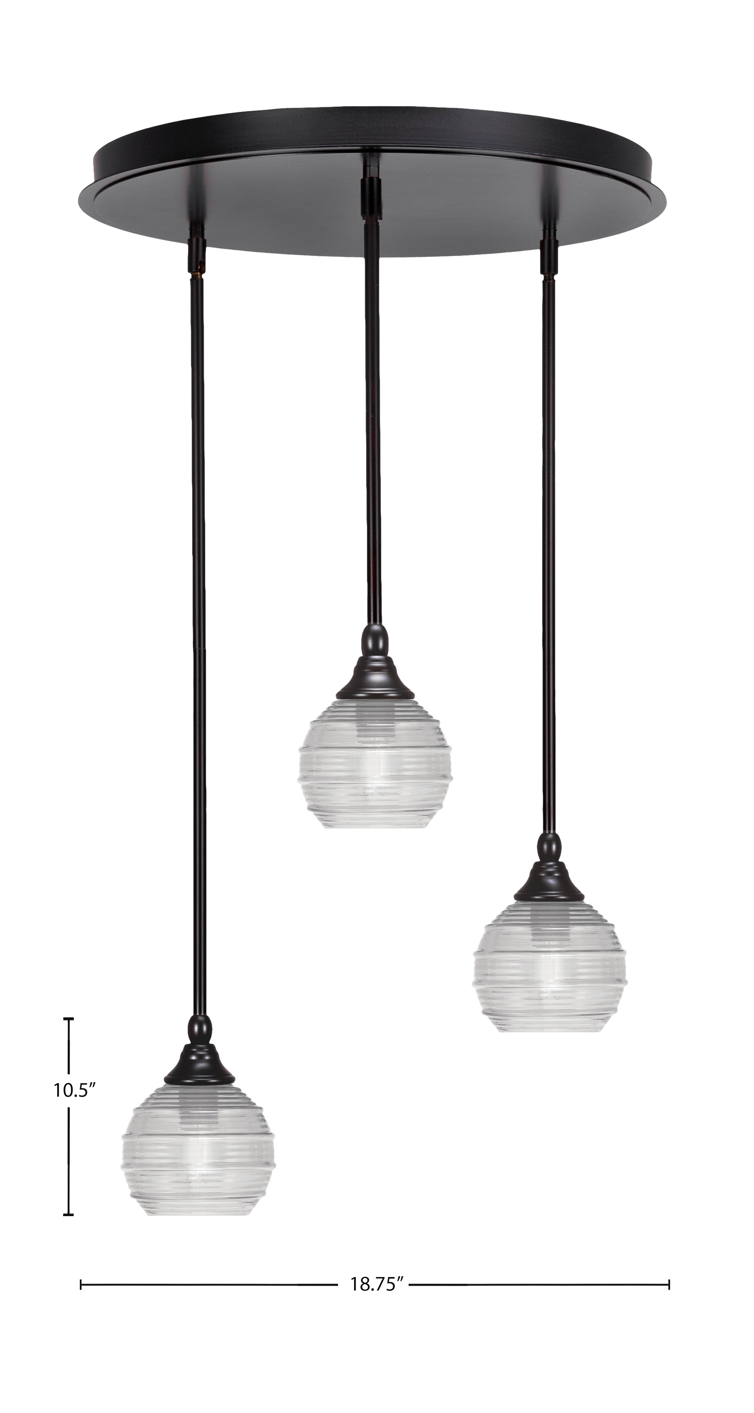 Empire Three Light Pendalier in Espresso with 6" Clear Ribbed Shade