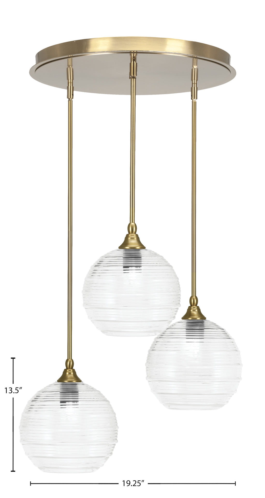 Empire Three Light Pendalier in New Age Brass with 7" Clear Bubble Shade