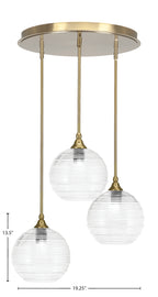 Empire Three Light Pendalier in New Age Brass with 7" Clear Bubble Shade