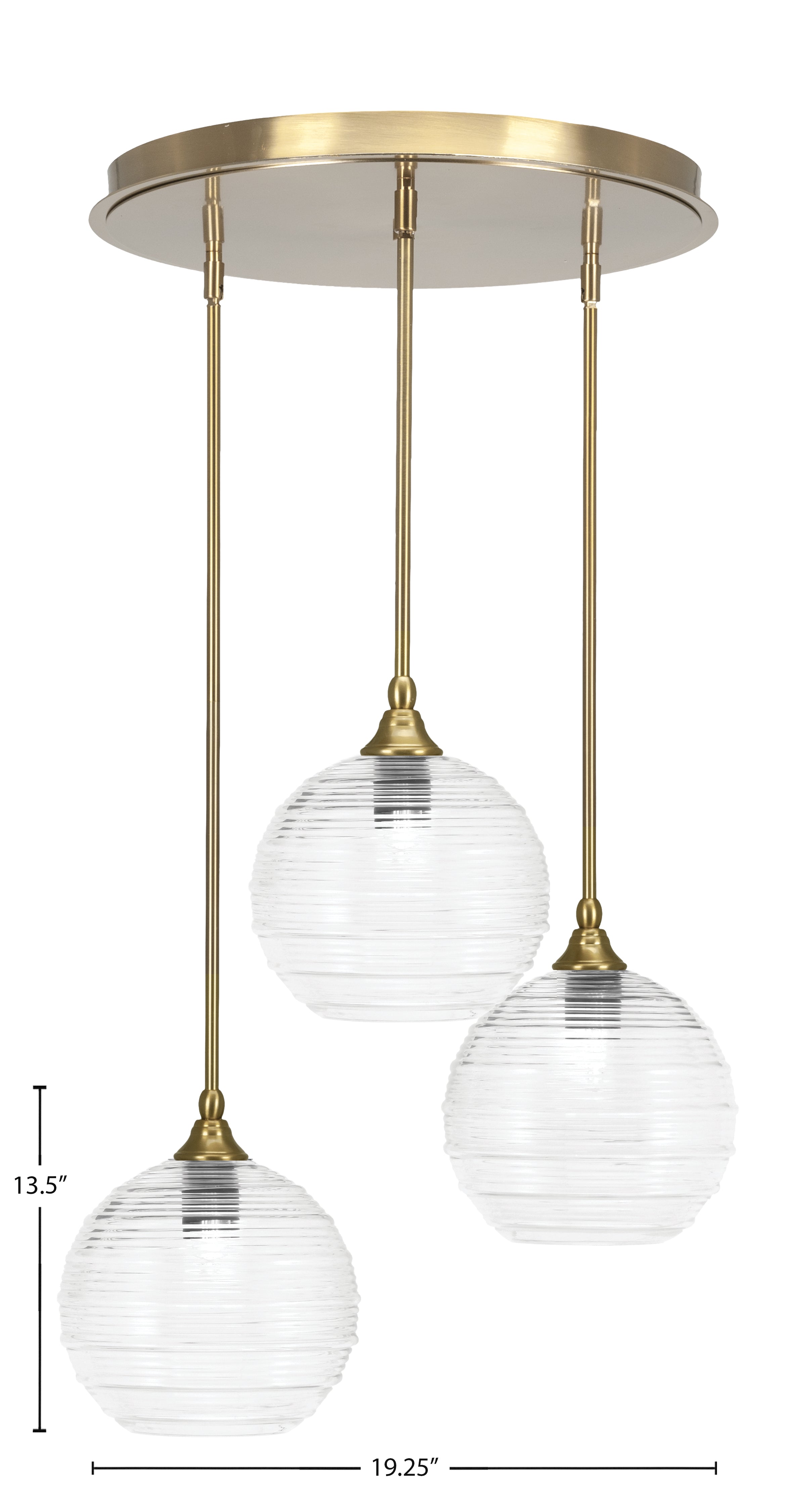 Empire Three Light Pendalier in New Age Brass with 7" Clear Bubble Shade