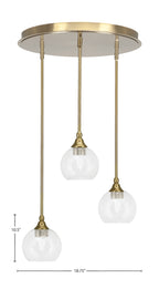 Empire Three Light Pendalier in New Age Brass with 5.75" Clear Bubble Shade