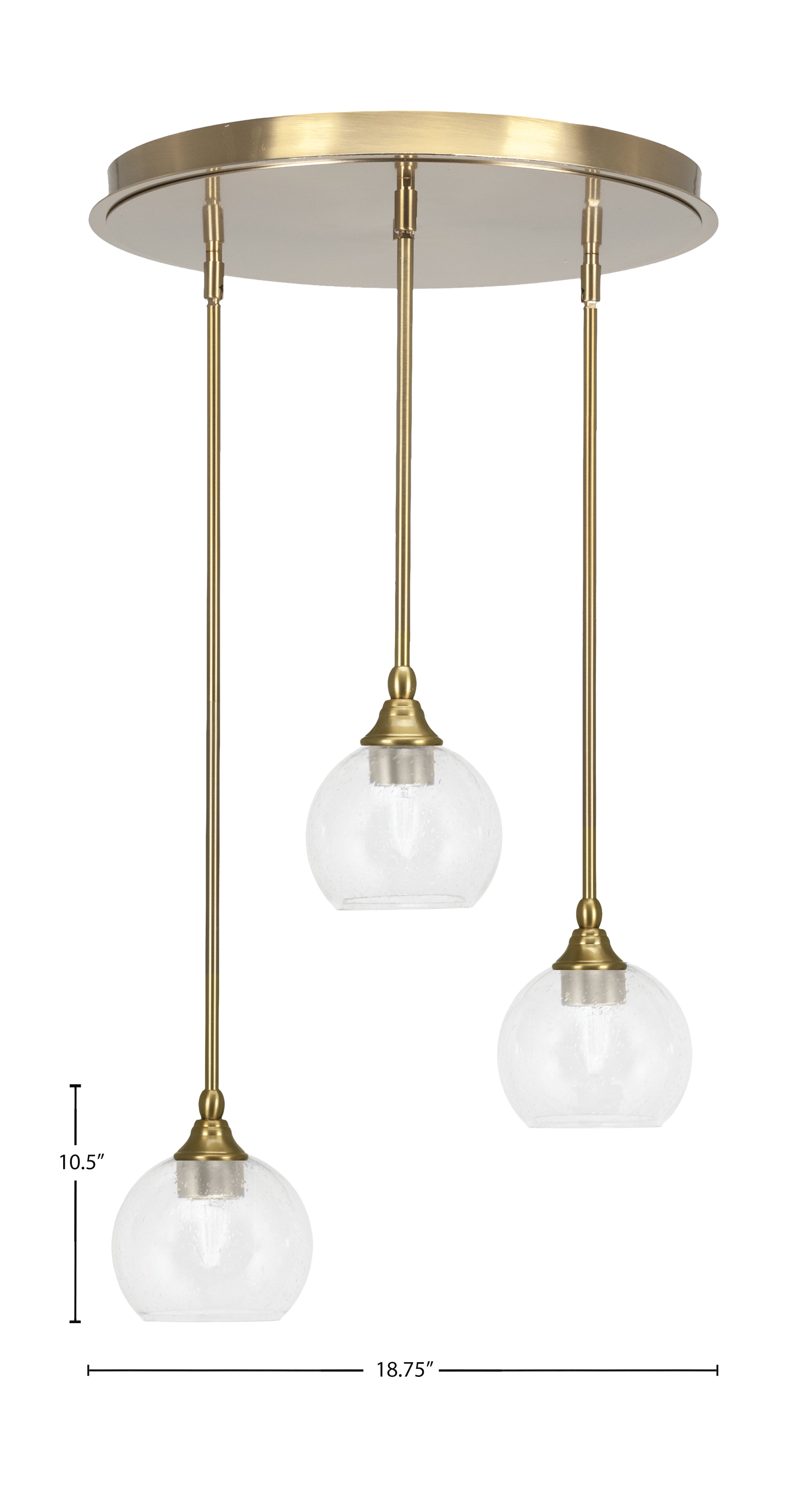 Empire Three Light Pendalier in New Age Brass with 5.75" Clear Bubble Shade