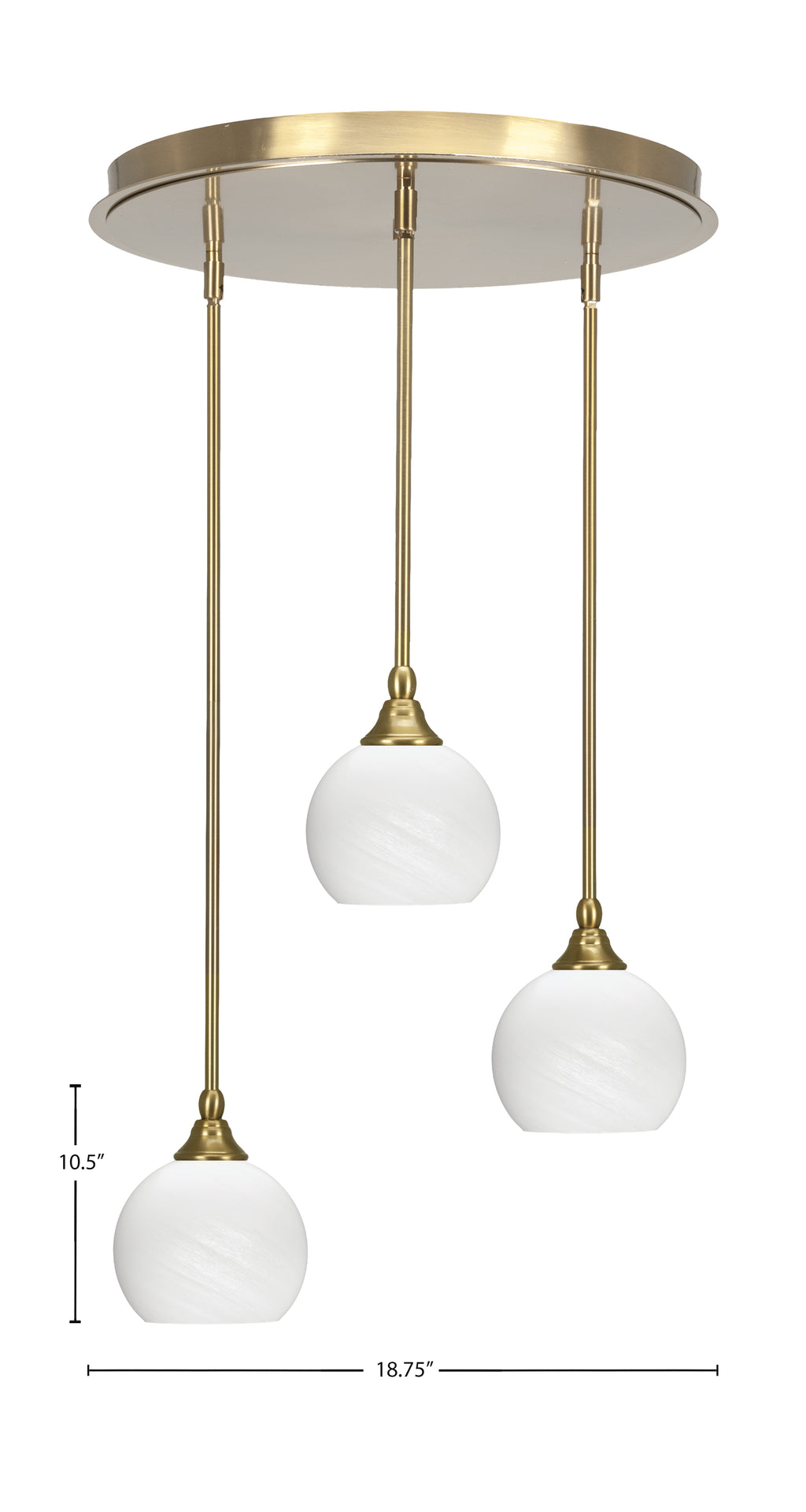 Empire Three Light Pendalier in New Age Brass with 5.75" White Marble Shade