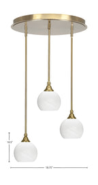 Empire Three Light Pendalier in New Age Brass with 5.75" White Marble Shade