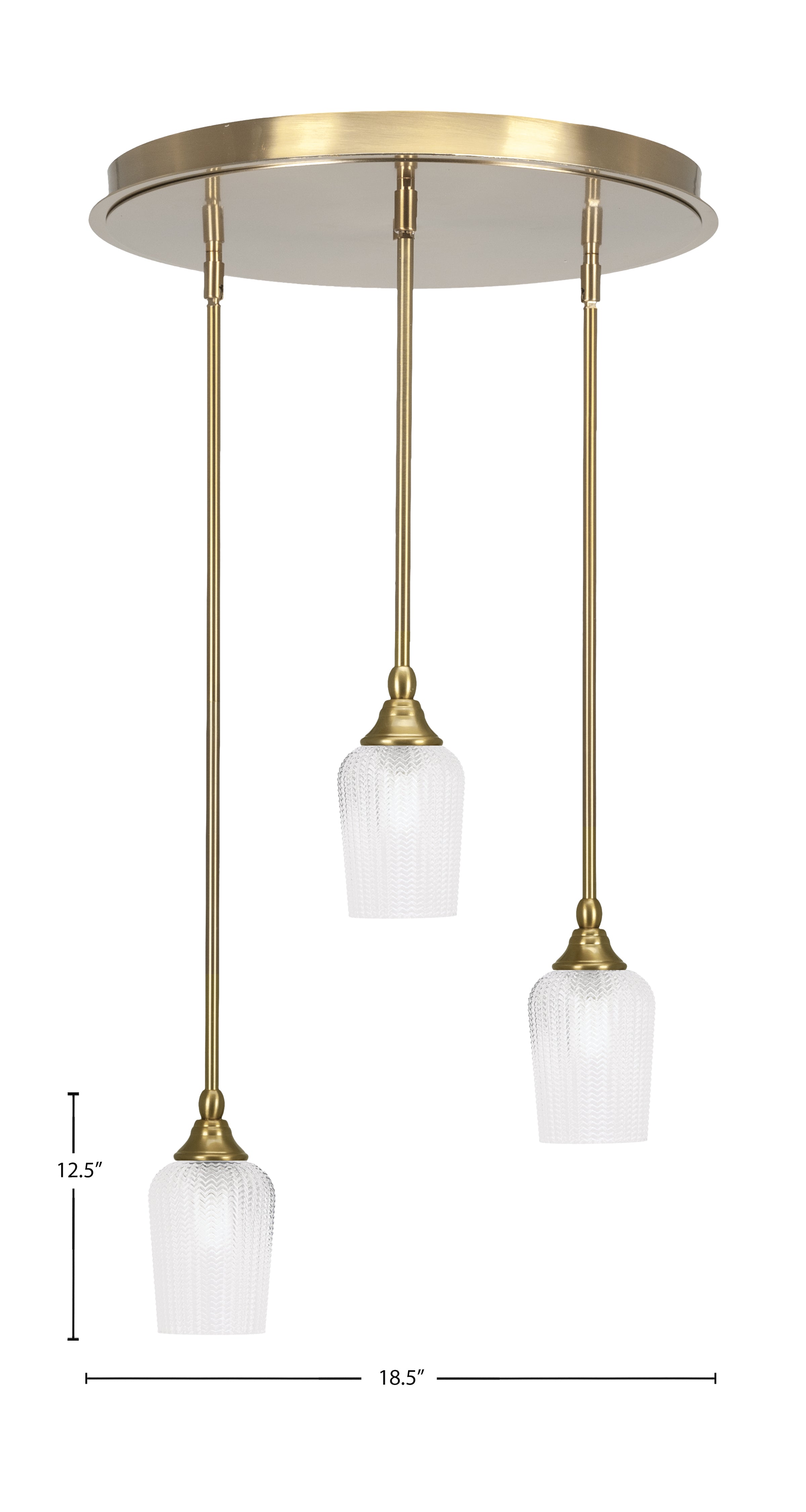 Empire Three Light Pendalier in New Age Brass with 5" Clear Textured Shade