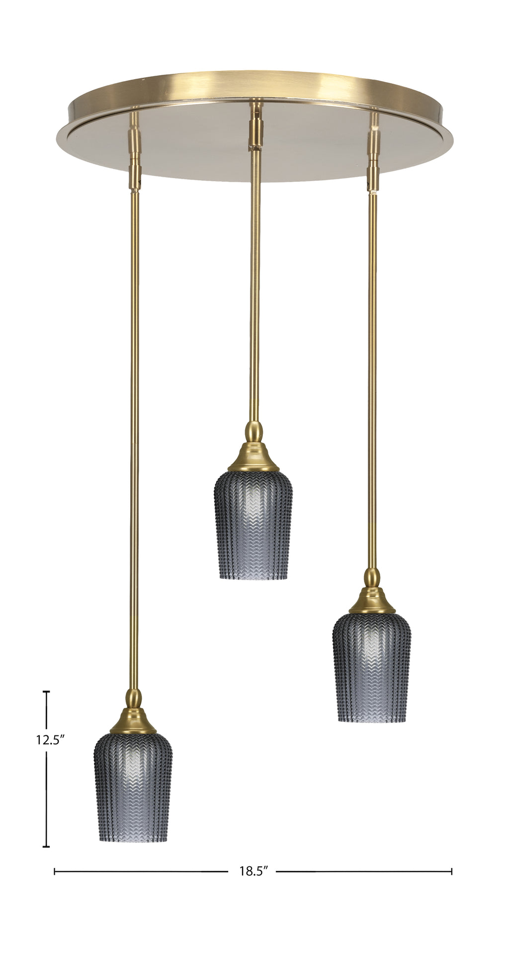 Empire Three Light Pendalier in New Age Brass with 5" Smoke Textured Shade