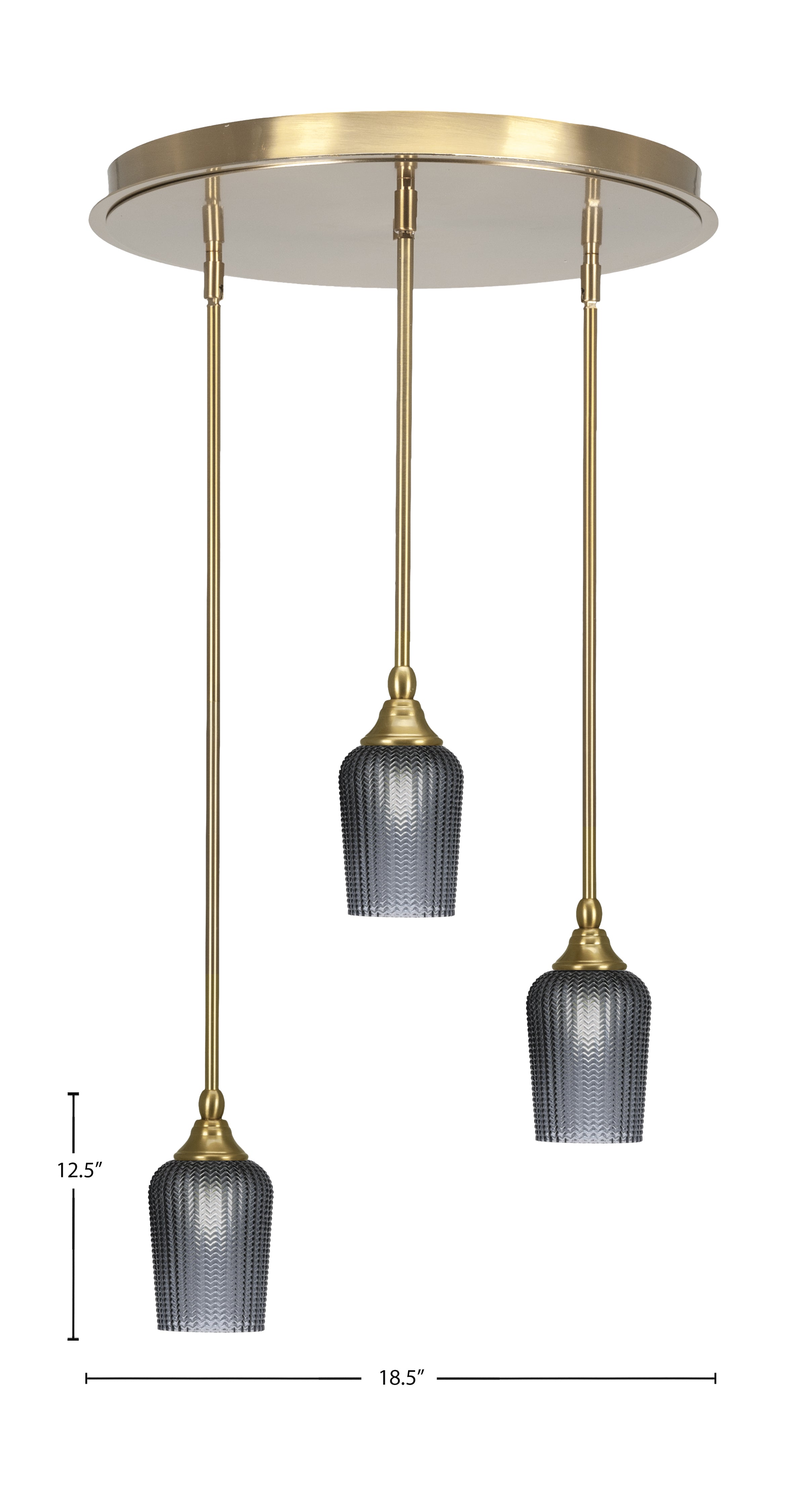 Empire Three Light Pendalier in New Age Brass with 5" Smoke Textured Shade