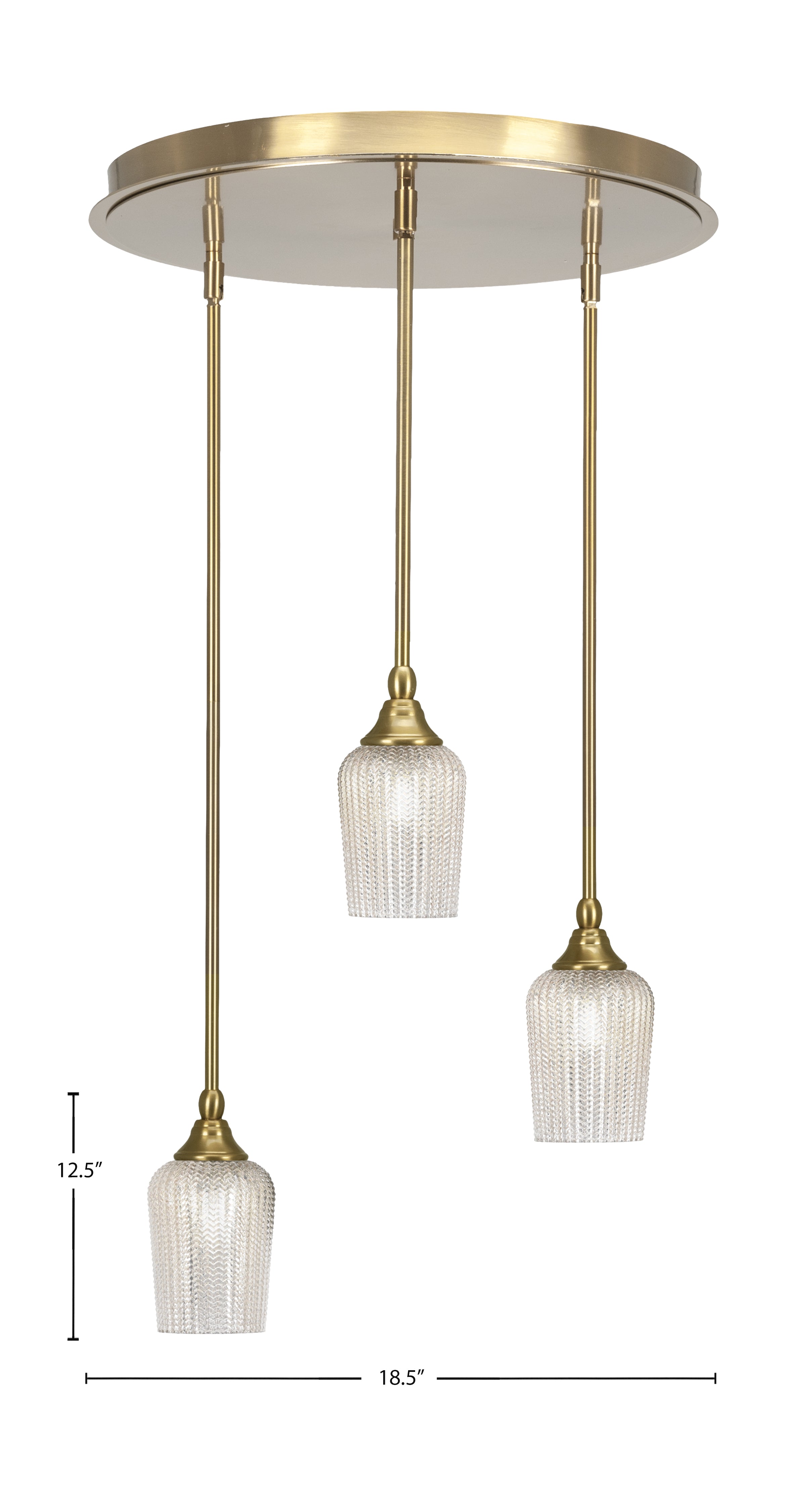 Empire Three Light Pendalier in New Age Brass with 5" Silver Textured Shade