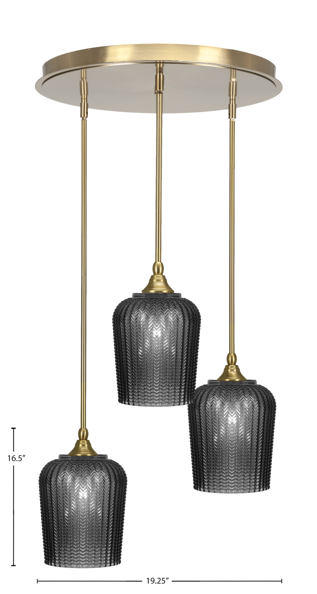 Empire Three Light Pendalier in New Age Brass with 9" Smoke Textured Shade