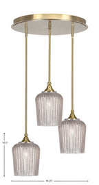 Empire Three Light Pendalier in New Age Brass with 9" Silver Textured Shade