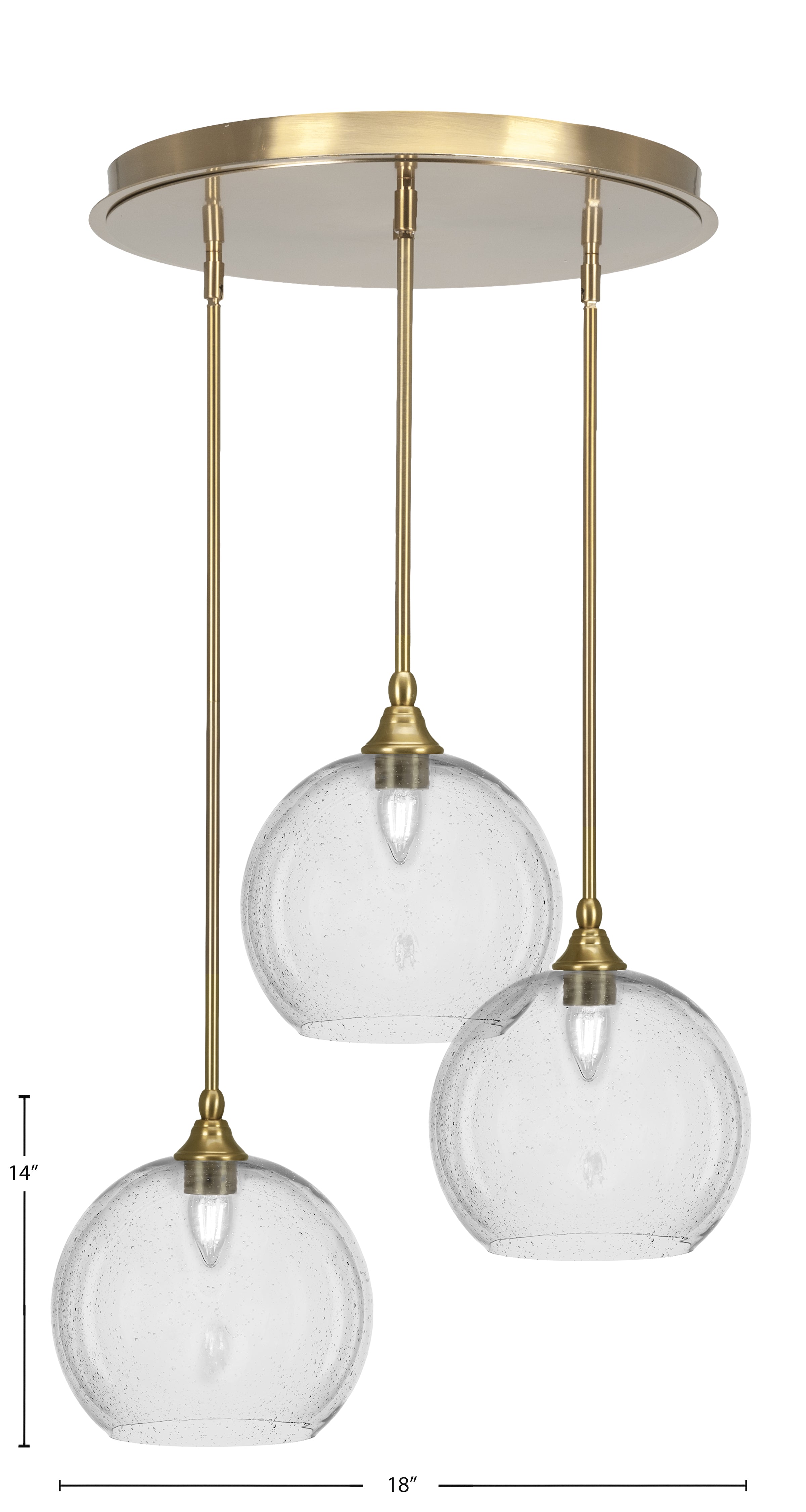 Empire Three Light Pendalier in New Age Brass with 9.5" Clear Bubble Shade