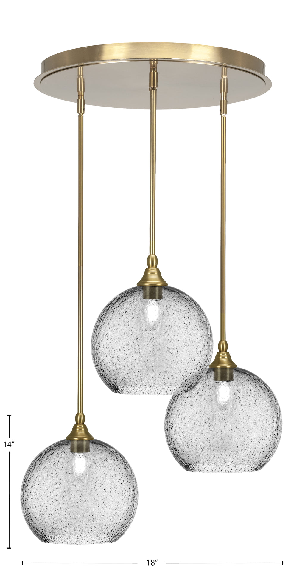 Empire Three Light Pendalier in New Age Brass with 9.5" Smoke Bubble Shade