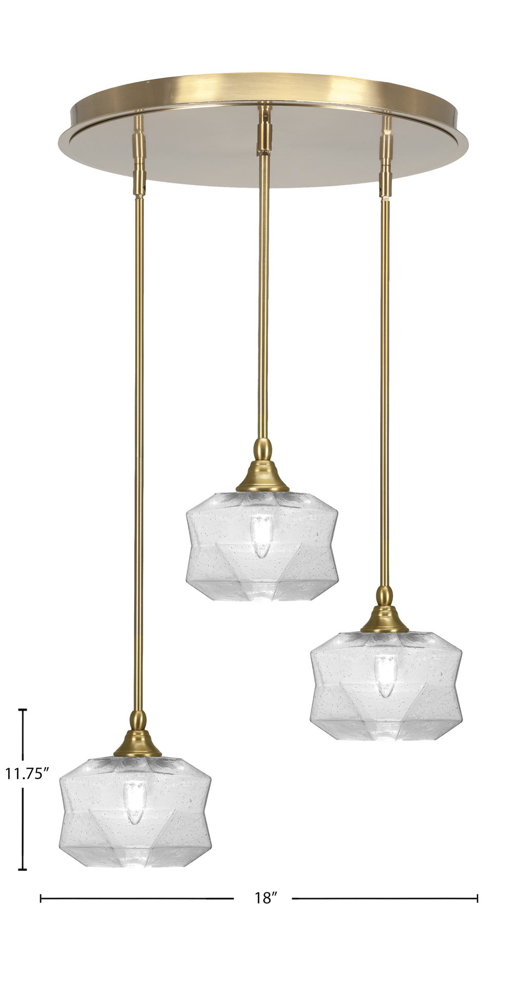Empire Three Light Pendalier in New Age Brass with 8.75" Clear Bubble Shade