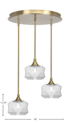 Empire Three Light Pendalier in New Age Brass with 8.75" Clear Bubble Shade