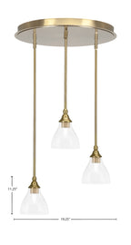 Empire Three Light Pendalier in New Age Brass with 6.25" Clear Bubble Shade