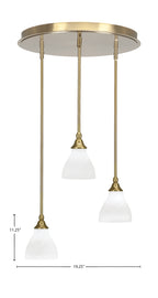Empire Three Light Pendalier in New Age Brass with 6.25" White Marble Shade
