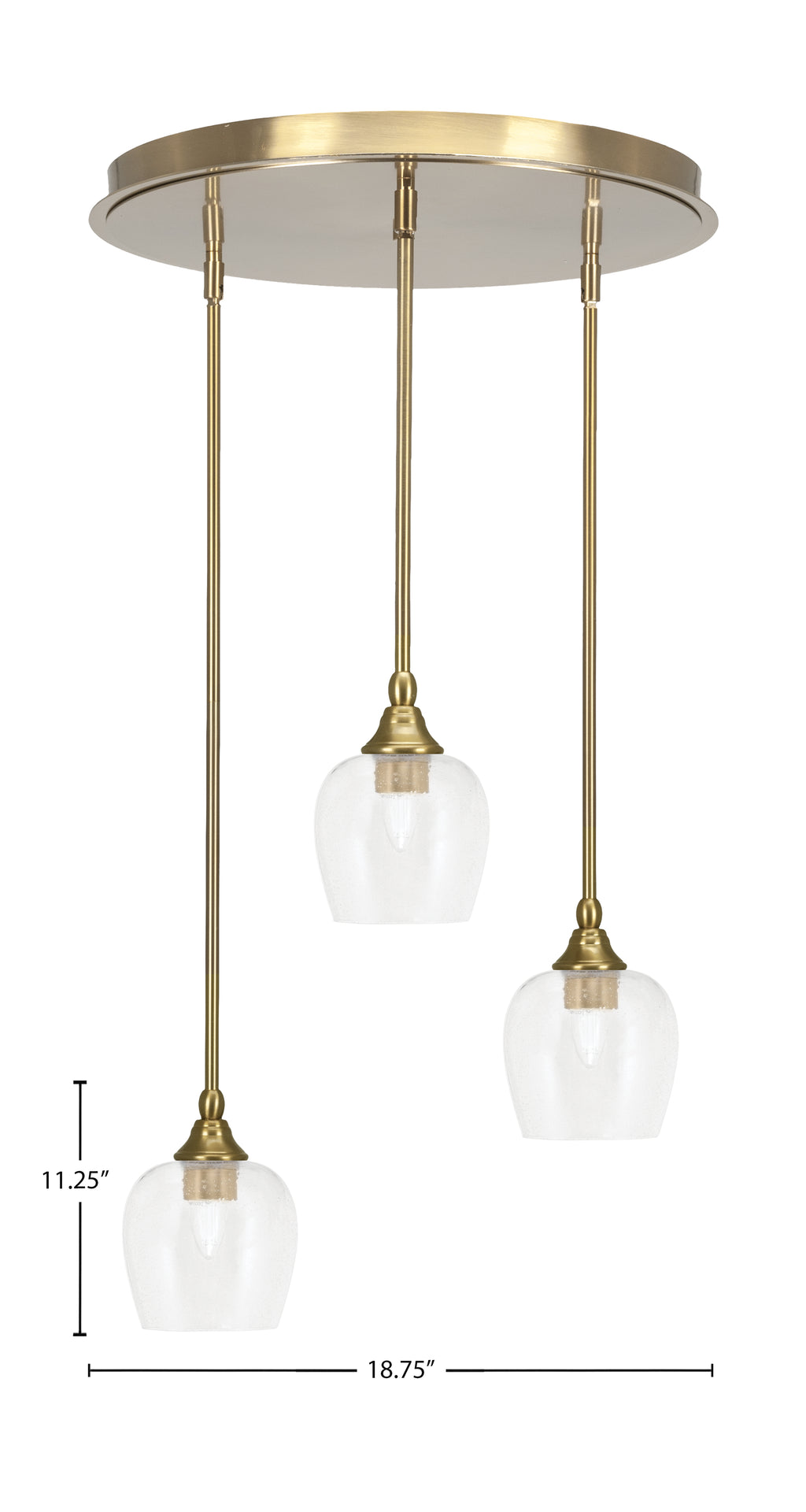 Empire Three Light Pendalier in New Age Brass with 6" Clear Bubble Shade