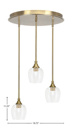 Empire Three Light Pendalier in New Age Brass with 6" Clear Bubble Shade