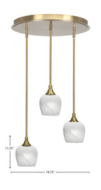 Empire Three Light Pendalier in New Age Brass with 6" White Marble Shade